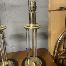 Vintage mid-century modern Clearlite by Bauer lucite and brass column table lamp