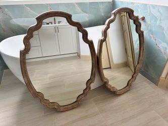 Pair of Decorative Wood Frame Wall Mirrors – Set of 2