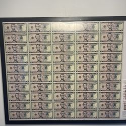 $5 - 50 Notes Of Uncut Money Sheet