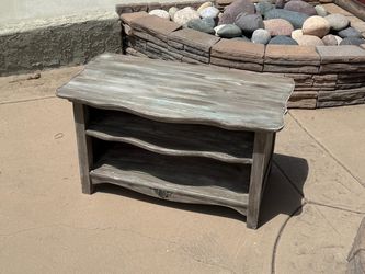 Rustic Wood Bench with Two Shelves