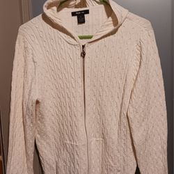 SUPER NICE WOMEN'S STYLE & CO. BRAND ZIP UP CARDIGAN WITH HOOD, SIZE XL, CREME COLOR