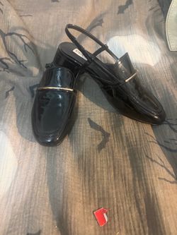 Steve Madden Black Patent Slingback Loafer Heels