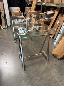 Glass World Map Desk with Metal Legs