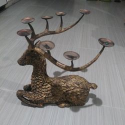 Glittered Gold Deer With Candle Holder