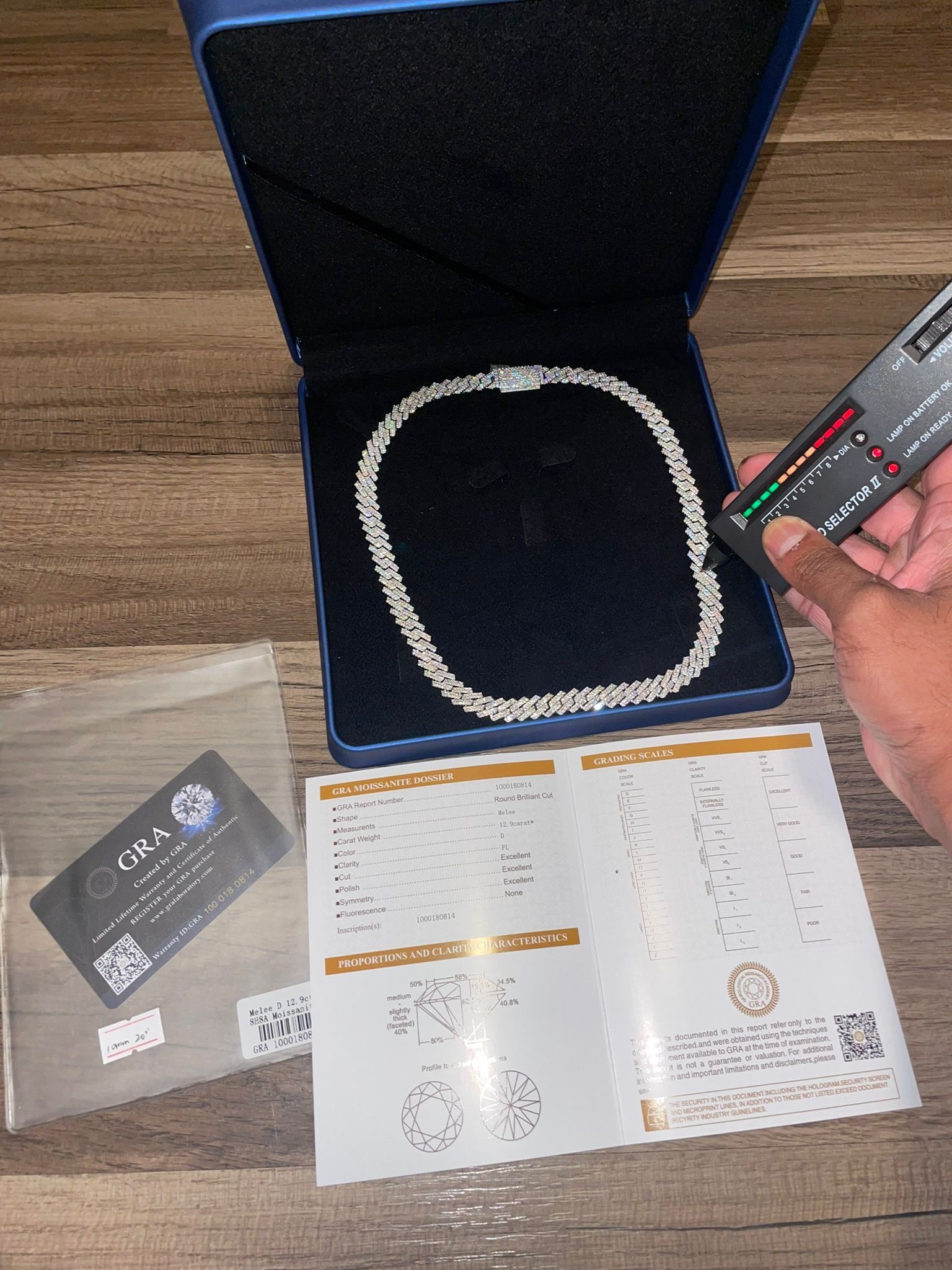 Moissiante Stone Vvs 17ct Silver 12mm 20inch Long Cuban Link Chain (PASSES DIAMOND TESTER) (ON SALE)