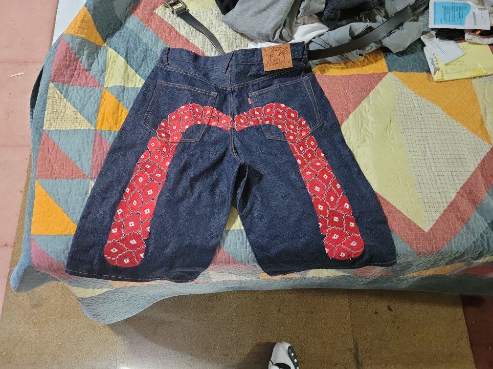 Evisu Italy Off White Jean Shorts