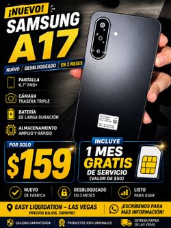 Brand new Samsung Galaxy A17 comes with 1st month service included teléfonos con línea incluida
