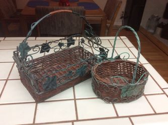 BASKET’s. Wicker Wood With Metal Leaf Accent Two Sizes Both For $15.00