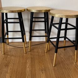 3 Barstools Set - Black And Gold - 24” Tall