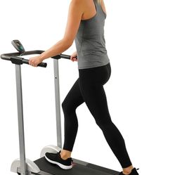 Sunny Health & Fitness Manual Walking Pad Treadmill for Home, Non-Electric, Fixed Incline, Compact with Handle Bar, Digital Monitor, Non-Slip Surface,