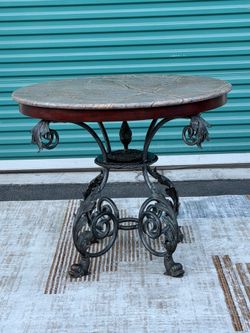 Luxury Accent Table with Natural Marble Top, Sculptural Fish Base, Cast Metal & Solid Wood