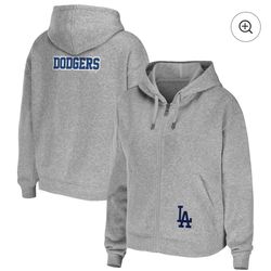 Women's Wear by Erin Andrews Heather Gray LA Dodgers Full Zip Hoodie Cropped