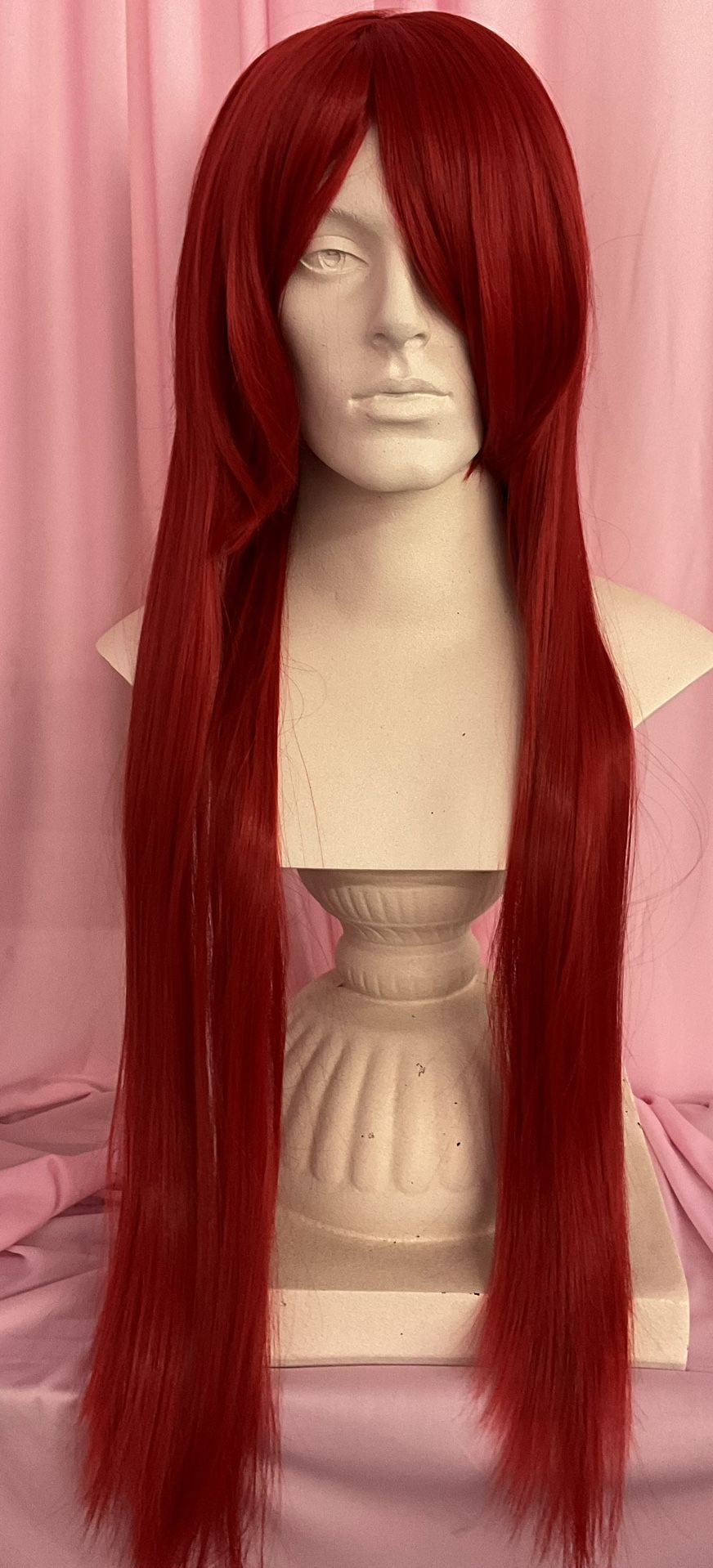 Bright Red 40” Side Bang Straight Drag Queen Show Costume Wig 