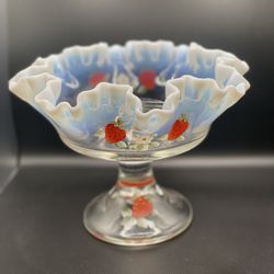Beautiful Fenton Hand Painted Vintage French Ruffle Compote
