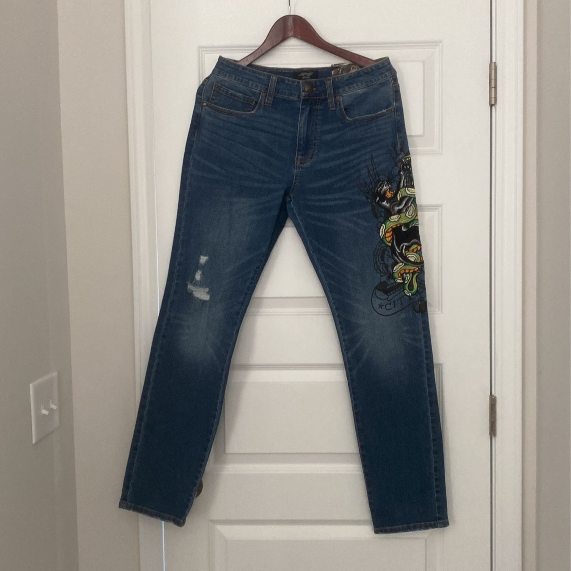 Ed Hardy Men’s Panther Snake Slim Taper Jeans (30)