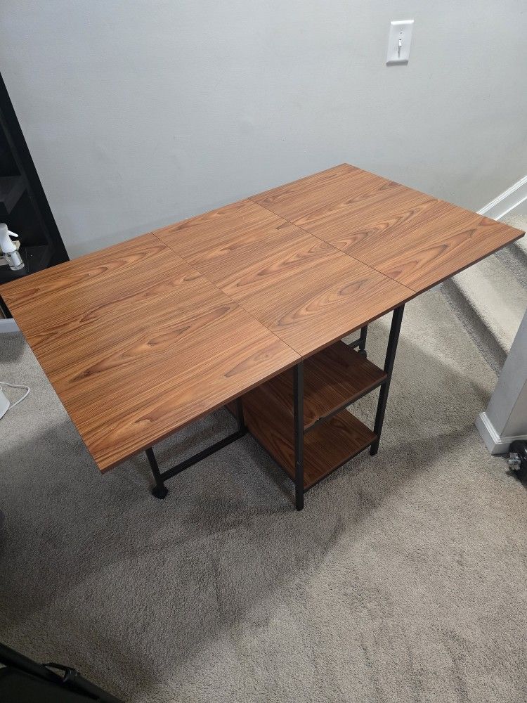 Compact Drop-Leaf Dining Table w/ Shelves & Wheels – Space-Saving & Versatile!