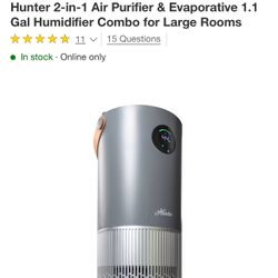 Hunter 2-in-1 Air Purifier & Evaporative 1.1 Gal Humidifier Combo for Large Rooms