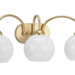 (New in Box)
Progress Lighting P300086-078 Carisa Bath & Vanity, Gold (Note: the shades are clear glass, look at the actual photo) /2-WS-2581