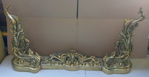 Vintage French LOUIS XV Rococo Style Solid Bronze FirePlace  Andirons & Fender