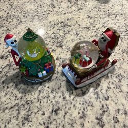 Vintage Disney Nightmare Before Christmas Snow Globes. Both Working Condition 