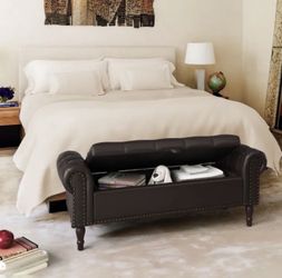Ottoman Bench for End of Bed, Livingroom, Entryway, Dark Brown