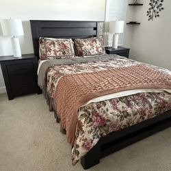 Queen Bed With Side Tables + Mattress