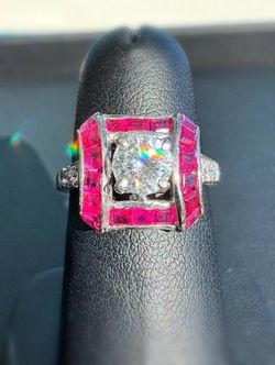 14k white gold 1.5CTW Ruby stone 0.85CTW Diamond ring size 5.5