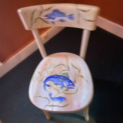 Perfect Condition! Hand Painted One Of A Kind Solid Wood Chair Artist Artwork