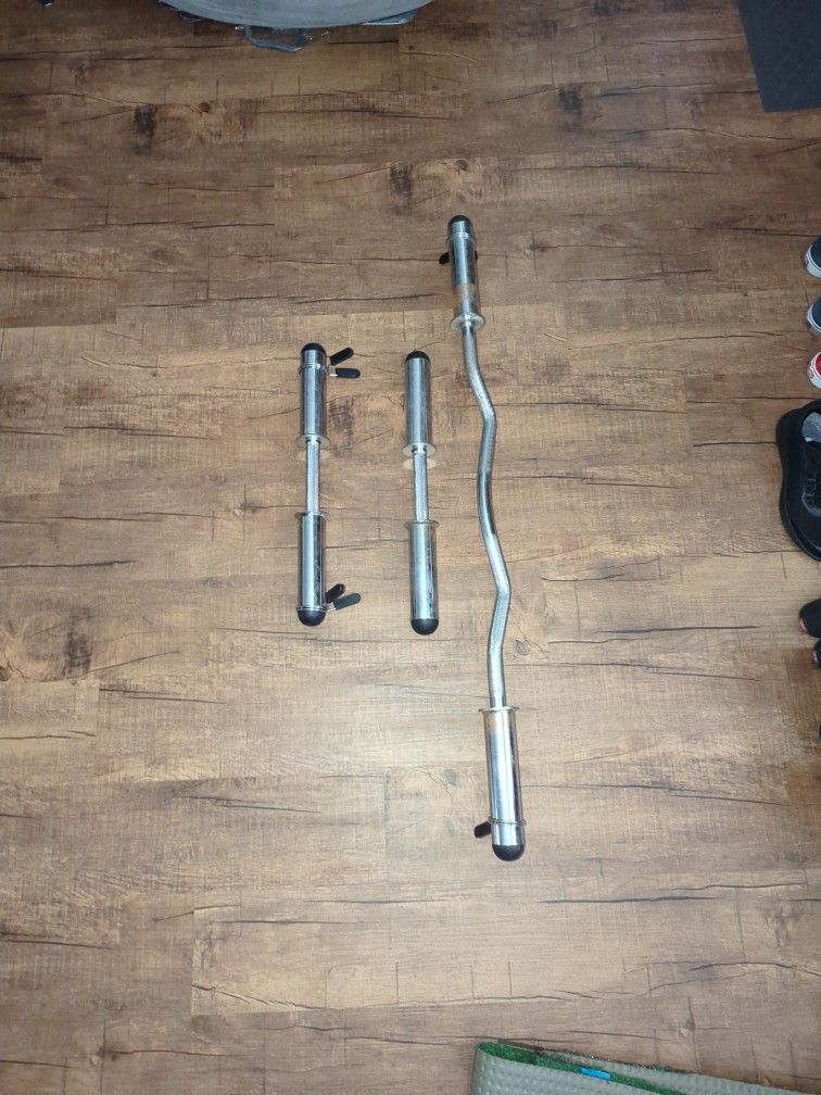 Curl Bar And Individual Hand Bars For Olympic Weights