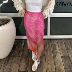 Zara Pink & Orange Ombré Midi Skirt Size XS