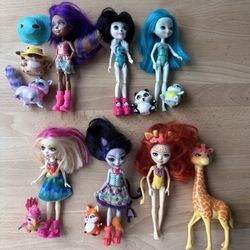 Enchantimals Dolls Lot 6 Girls + 7 Animals + 1 Hat Kids Toy Figures