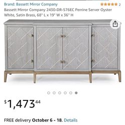 Console Mirror Company 2430-DR-576EC Perrine Server Oyster White, Satin Brass, 68" L x 19" W x 36" H
