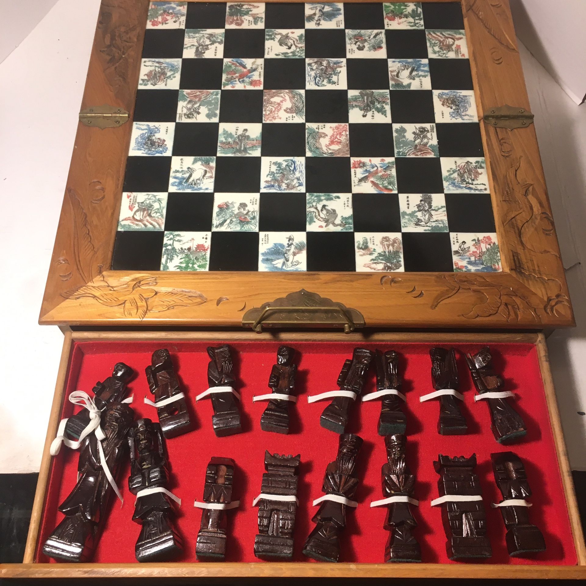 Vintage Handcarved Oriental Chess Set