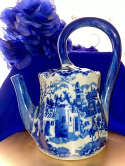 Victoria Ware Ironstone Flow Blue Transfer Ware Watering Pitcher Jug/teapot.