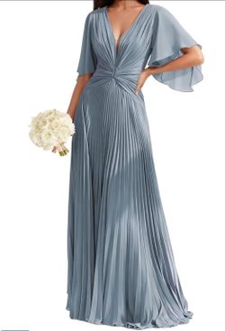 Formal Dresses with Sleeve for Women Long Bridesmaid Dress Ruffles Pleated Wedding Guest Gown
RUSTY BLUE
SIZE 4