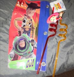 Toy Story pencil pouch and 2 swirl straws