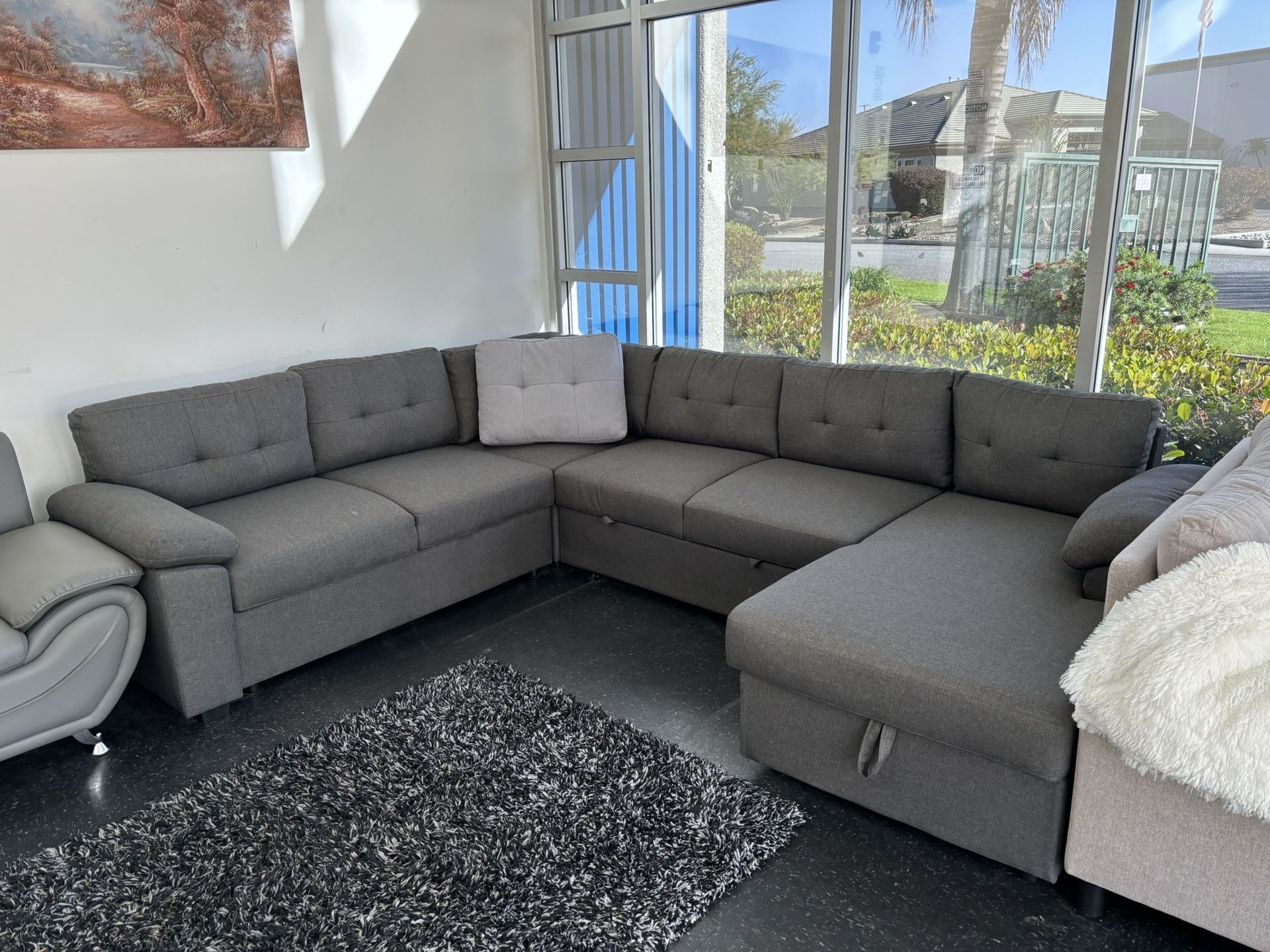 Extended Pull Out Sleeper Sofa Bed Sectional Couch With Storage Chaise