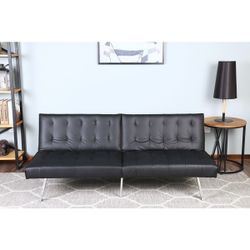 Brand New Black Faux Leather Sofa Futon (68.5 X 30 X 28.7H)