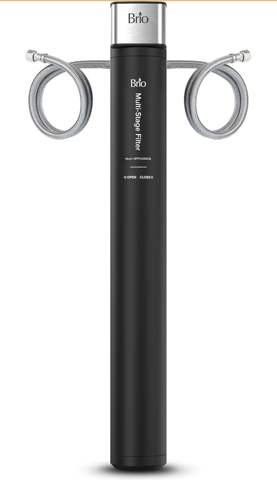 Brio 26" Under Sink Water Filter System for Kitchen & Bathroom Faucet | 3-Stage Single Housing 0.5 Micron Filters PFAS, Chlorine, Lead, Mercury+ | 25,