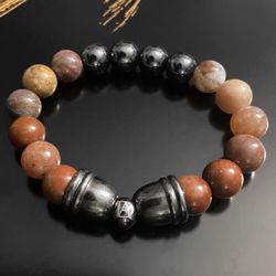 DeMarcus Alexan Grape Stone Hematite Caps Bracelet 