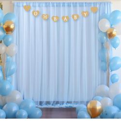 10x10ft Baby Blue Tulle Backdrop Curtain for Parites, Sheer Backdrop Curtains for Wedding Baby Shower Birthday Party Photo Shoot Decorations