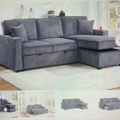 Convertible Sectional.  Available In Gray, Beige, Black, & Chocolate