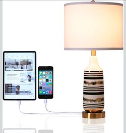 NEW Ceramic Table Lamp with USB Charging Ports