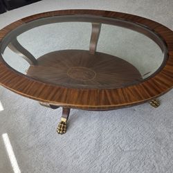 Oval Glass Topped Claw Foot Coffee Table