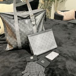 Rare Large Mens Louis Vuitton Tote, Hand Clutch, And Smalll Wallet 