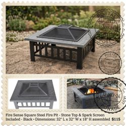 Fire Sense Square Steel Fire Pit with metal Top