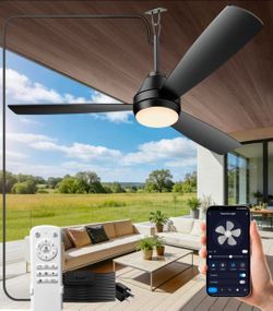 52 inch plug-in ceiling fan light with 16.5ft cord,Gazebo fan light dimmable 3CCT LED,Reversible,Portable Hook Design for bedroom garage tent porch ki