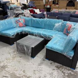 New 7 Pieces Outdoor Patio Sectional Sofa Couch,PE Wicker Furniture Conversation Sets