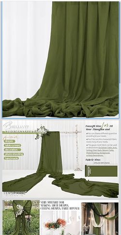 Olive Green Wedding Gauze Cheesecloth Fabric, 10 Yard Arch Draping Ceiling Drape Table Runner, DIY for Chair Sash Napkins Wedding Decoration