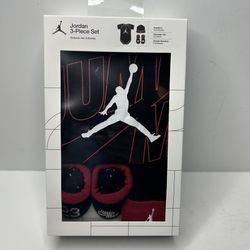 Nike Jordan 3-piece baby bodysuit hat & booties Black Red Newborn 0-6 Months NIB